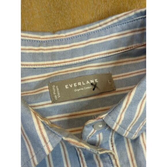 Everlane The Boxy Oxford BLUE/PINK Stripe Size Large - Picture 2 of 8